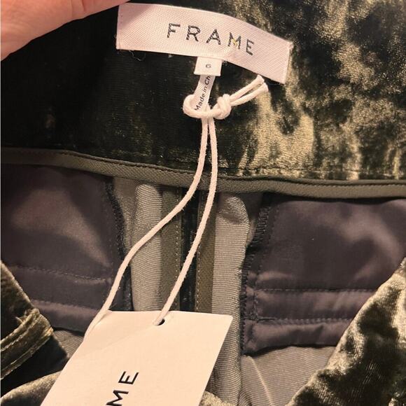 NWT Frame Panne Crushed Velvet Wide Leg Trousers in Deep Moss Size 6 - Picture 9 of 13